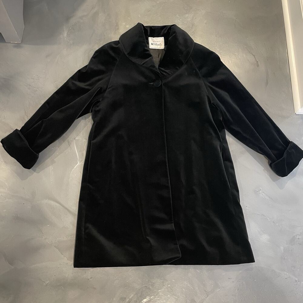 Vintage Black Velvet Opera Coat One‎ Button Pockets Lined Sz M Women’s READ